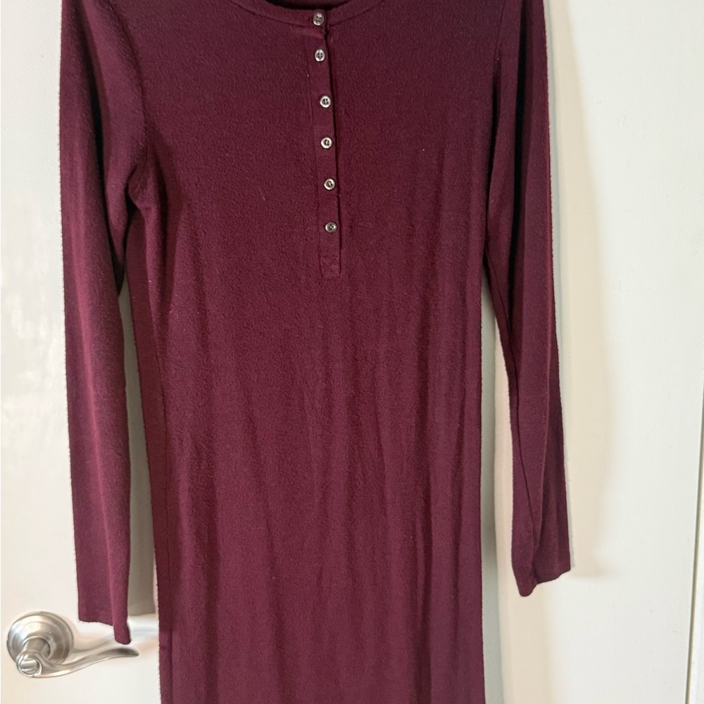 Long Sleeve Henley Dress in Deep Burgundy